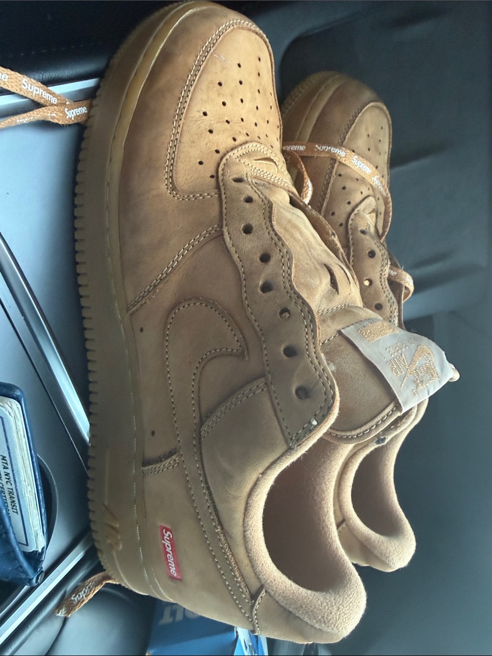 Nike Men’s Wheat/Tan Suede Low-Top Sneakers with Red Supreme Tag